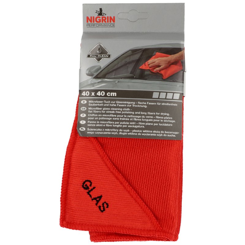 NIGRIN Performance chiffon microfibre pour verre, rouge, 400×400 mm, sans traces